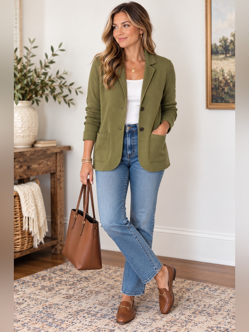 J.Crew Olive Green Cotton Knit Blazer Cardigan Jacket Size Small